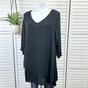 Niche Nilgun‎ Derman XL Black Tissue Crepe Gauze Layered Tunic Top Lagenlook